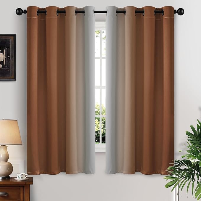 Yakamok Greyish White and Burnt Orange Ombre Curtains,Light Blocking Curtains,Room Darkening Grommet Window Drapes for Bedroom(Burnt Orange,52x63 Inch,2 Panels)
