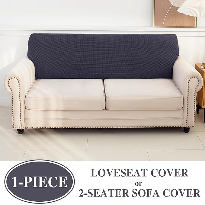 Couch Cushion Cover Loveseat Cover or 2 Seat Sofa Cover Washable Stretch Sectional Sofa Slipcover(1 Piece for Loveseat or Sofa 2-Seater, Dark Grey)