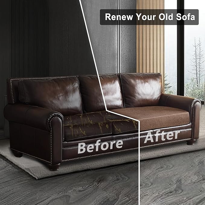 Leather Look Couch Cushion Covers Sofa Seat Slipcovers Sets Couches Furniture Protector for Sectional Armchair Loveseat Pets Kids Stretch Spandex Fabric (1 Cushion Sofa, Brown)