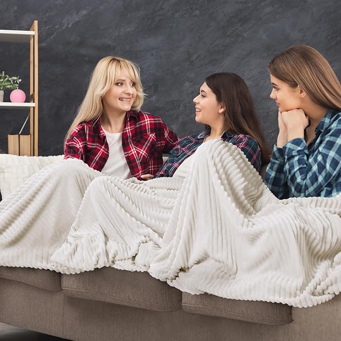 Buryeah 6 Pcs Flannel Throw Blanket Bulk 50 x 60 in Sleepover Blanket Outdoor Wedding Throw Lightweight, Oeko-tex Standard 100 Certified for Sofa Homeless Gifts (Cream White)