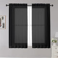 OWENIE Black Sheer Curtains, 45" Long Light Filtering Tiers for Kitchen, Basement, Bedroom - 2 Panels, Cafe Curtains for Small Windows, 42" W x 45" L
