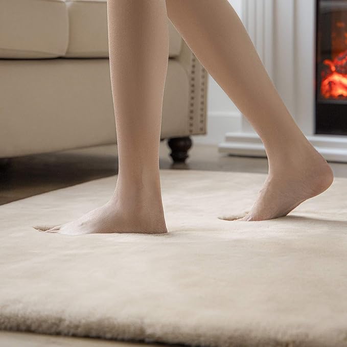 Ashler Faux Fur Rug, Ultra Soft Faux Rabbit Fur, Beige Area Rugs, 3 x 5 Feet Rectangle, Machine Washable Nursery Decor Throw Rugs for Bedroom, Kids Room, Living Room