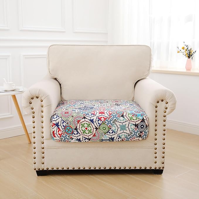 hyha Printed Couch Cushion Covers, Floral Sofa Covers Washable for Cushion Couch, Stretch Pattern Outdoor Cushion Covers for Patio Furniture with Elastic Bottom(Small, Patchwork Moroccan)