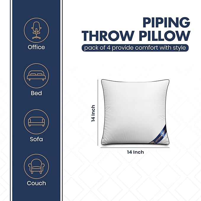 Utopia Bedding Throw Pillow Inserts (Pack of 4, White), 14 x 14 Inches Decorative Indoor Pillows for Sofa, Bed, Couch, Cushion Sham Stuffer