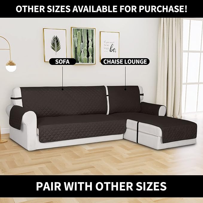 Easy-Going Reversible Chaise Lounge Couch Cover Water Resistant Sofa Cover Sectional L Shaped Sofa Slipcover with Adjustable Straps Furniture Protector for Dogs (115X34 in, Chocolate/Chocolate)