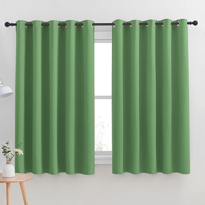 NICETOWN Blackout Curtain Panels for Bedroom, Forest Green, 2 Panels, W70 x L63-inch, Grey, Thermal Insulated Grommet Top Blackout Draperies and Drapes for Basement