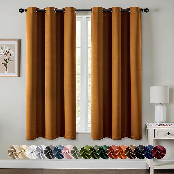 MIULEE Gold Brown Blackout Curtains - Bedroom Window Treatment Curtains Thermal Insulated Room Darkening Drapes for Living Room Kitchen Grommet Light Blocking Drapery, 40 x 45 Inches Long, 2 Panels