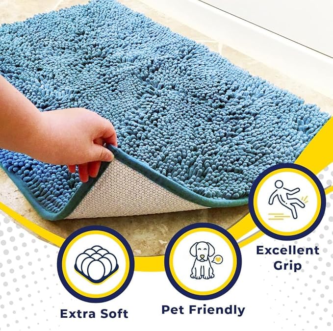 Muddy Mat® | Super Absorbent Door Mat Indoor, Microfiber Quick Dry Chenille Entryway Rug, Non-Slip Front Door Mat, Indoor Mats for Entryway, Machine Washable Pet Rug, Sky Blue 24"x36"