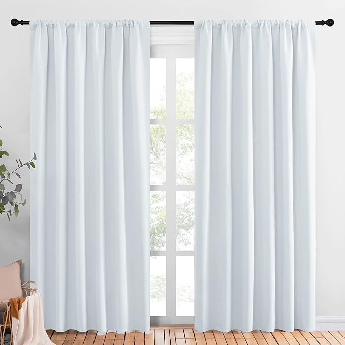 NICETOWN Bedroom Window Curtain Panels - Window Treatment Thermal Insulated Rod Pocket Room Darkening Curtains/Drapes for Patio Door (Greyish White, 2 Panels, 70 in x 84 in (W x L))