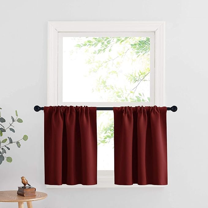 RYB HOME Cafe Blackout Curtains 24 inch Length, RV Curtains for Camper Windows, Mini Short Small Insulating Light UV Blocking Privacy Half Window Tiers, Width 29 by Length 24, Burgundy Red, 2 Panels