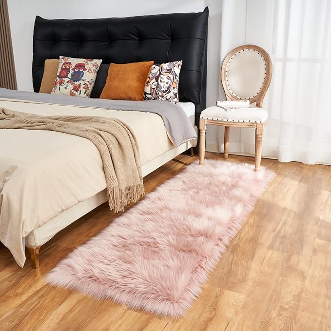 Arbosofe Ultra Soft Faux Fur Rug, Area Rugs, Pink Fluffy Shaggy Fur Rug for Bedroom & Living Room, Kids Room Decor, 2 x 6 Feet Rectangular