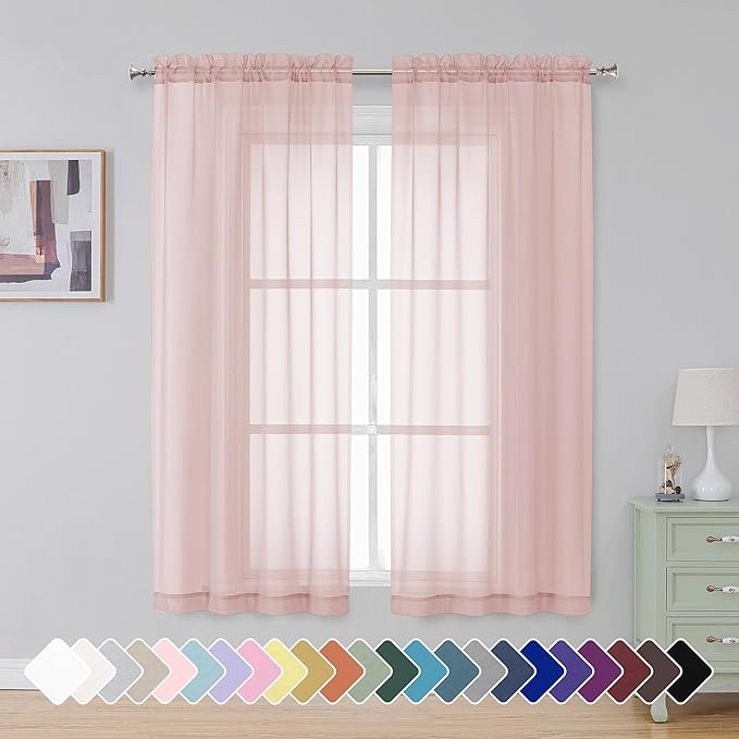 Simplebrand Blush Sheer Curtains 63 Inch Length 2 Panels, Rod Pocket Solid Color Window Sheer Curtain Panels, Elegant Curtains & Drapes for Living Room, Bedroom 2 Panels (42" W x 63" L)