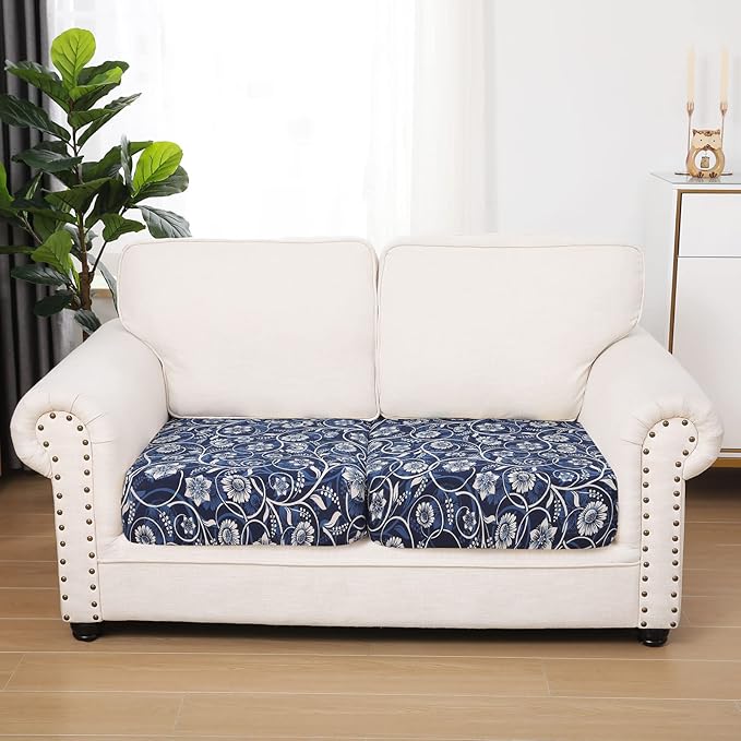 hyha Printed Couch Cushion Covers, Floral Sofa Covers Washable for 2 Cushion Couch, Stretch Pattern Outdoor Cushion Covers for Patio Furniture with Elastic Bottom(2 Packs, Baroque)