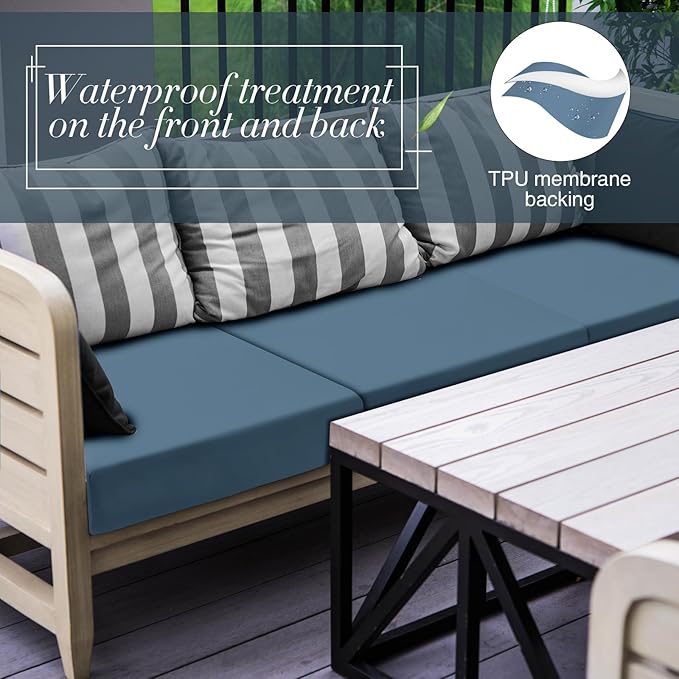 Newwiee Set of 4 Stretch Patio Cushion Covers Sofa Couch Seat Chair Slipcovers Cushion Cover Replacement Furniture Protector for Pets Washable(Dusty Blue,Seat Cover,Solid)