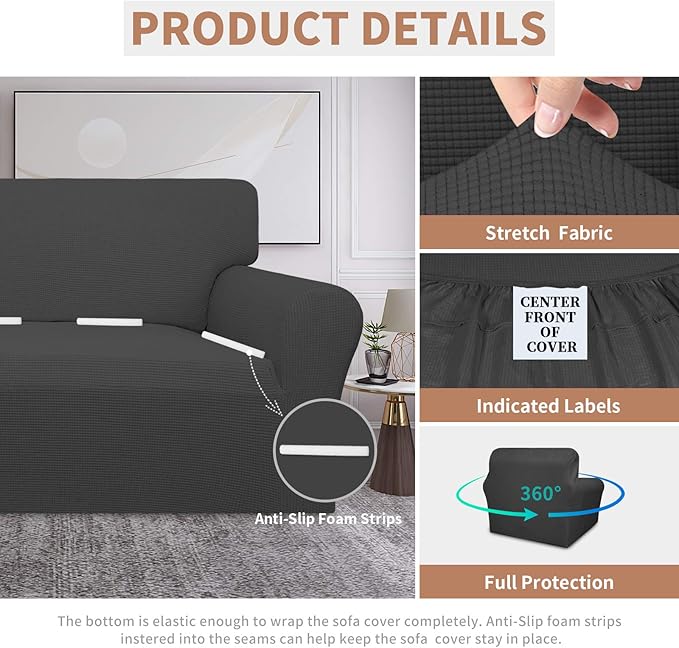 Easy-Going 100% Waterproof Chair Couch Cover, Dual Waterproof Sofa Cover, Stretch Jacquard Sofa Slipcover, Leakproof Furniture Protector for Kids, Pets, Dog and Cat (Chair, Dark Gray)