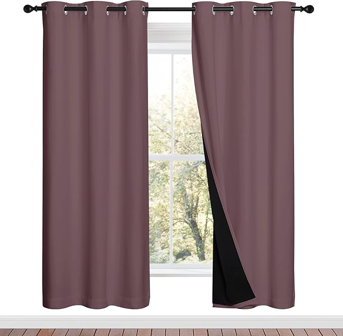 NICETOWN Full Shade Curtain Panels, 37" Wide x 70" Long, Dry Rose, Pair of Thermal Insulated & Energy Efficiency Blackout Drapes for Living Room, Lined Silky Performance Window Dressing