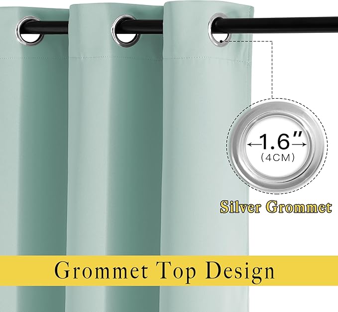 NICETOWN Seafoam Green Curtains 2 Panels 84 inches Long - Grommet Blackout Thermal Insulated Room Darkening Sound Reducing Window Drapes for Living Room/Bedroom, W52 x L84