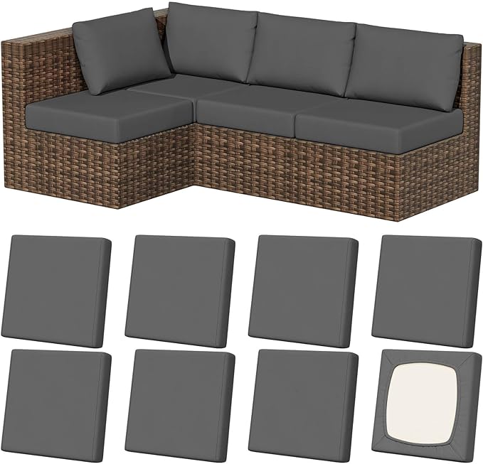 8Pcs Stretch Patio Cushion Covers, Outdoor Couch & Sofa Replacement Slipcovers for Patio Furniture Cushion Covers, Washable Reusable Furniture Protector