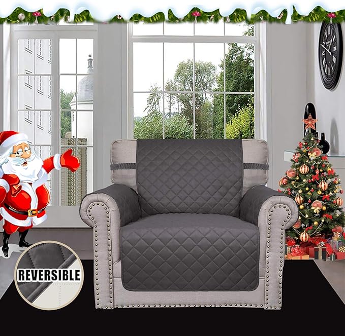 Easy-Going Chair Sofa Slipcover Reversible Sofa Cover Water Resistant Couch Cover Furniture Protector Cover with Elastic Straps for Pets Kids Children Dog Cat (Chair, Gray/Ivory)
