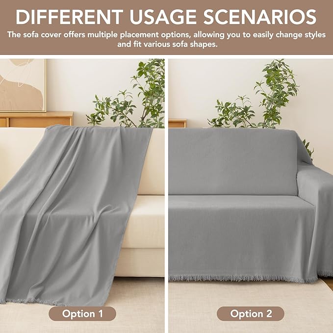 Couch Cover for Dogs, Boho Sofa Covers for 3 Cushion Couch, Chenille Sofa Slipcover for Pets Washable, L-Shape Sectional Couch Loveseat Cover Soft Throw Blankets with Tassels(71x134,Grey)