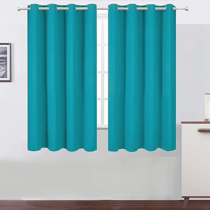 LEMOMO Teal Blackout Curtains 66 x 63 Inch Length/Set of 2 Curtain Panels/Thermal Insulated Room Darkening Blackout Curtains for Bedroom