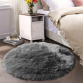 Latepis Round Area Rugs Dark Gray 6.7ft Faux Sheepskin Fur Circle Rug for Living Room Bedroom Fluffy Shaggy Furry Rug Room Decor