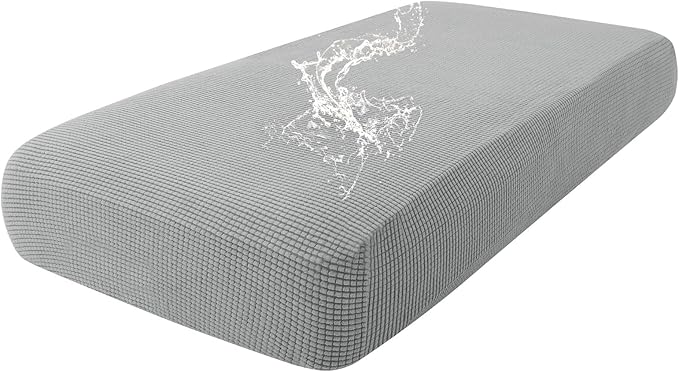 hyha Waterproof Couch Cushion Covers for Pets, Non Slip Sofa Seat Cover for Dogs Washable, Soft Thick Stretch Jacquard Fabric, Sofa Slipcovers with Elastic Bottom (1 Piece for Medium, Light Grey)
