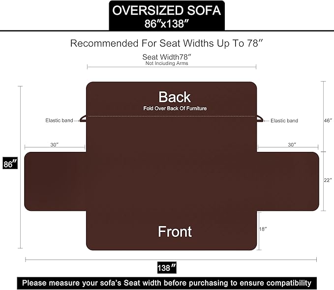 U-NICE HOME Large Sofa Cover Reversible Couch Cover for Dogs with Elastic Straps Water Resistant Furniture Protector for Pets Couch Cover for 4 Cushion Couch (Oversized Sofa, Beige/Beige)