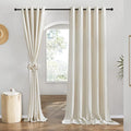 NICETOWN Linen Blend Sliding Door Curtains Extra Wide, Grommet Semi Sheer Vertical Drapes Privacy Added with Light Filtering for Bedroom/Living Room, Natural, W68 x L96, 2 Pieces