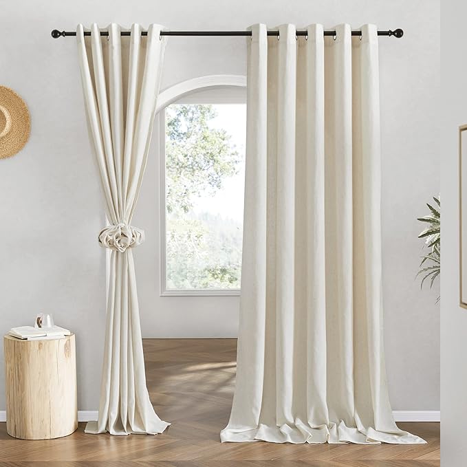 NICETOWN Linen Blend Sliding Door Curtains Extra Wide, Grommet Semi Sheer Vertical Drapes Privacy Added with Light Filtering for Bedroom/Living Room, Natural, W68 x L96, 2 Pieces