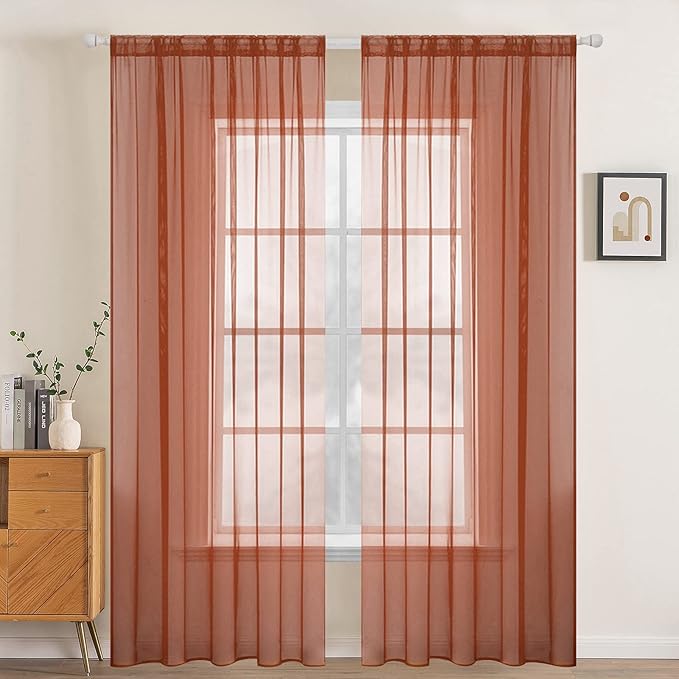 MIULEE 2 Panels Solid Color Sheer Window Curtains Elegant Window Voile Fall Panels/Drapes/Treatment for Bedroom Living Room (54X72 Inches Burnt Orange)