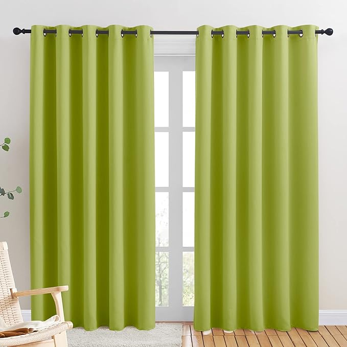NICETOWN Room Darkening Draperies Window Curtain Panels, Fresh Green, 2 Panels, W60 x L84 -inch, Thermal Insulated Grommet Room Darkening Curtains for Bedroom