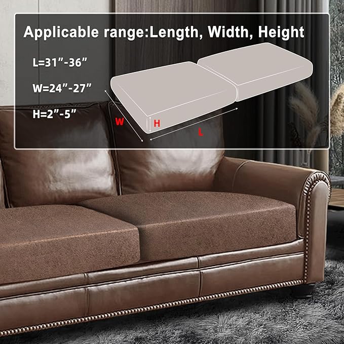 Leather Look Couch Cushion Covers Sofa Seat Slipcovers Sets Couches Furniture Protector for Sectional Armchair Loveseat Pets Kids Stretch Spandex Fabric (2 Cushion Sofa, Brown)