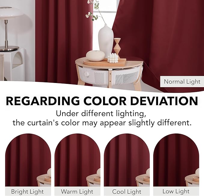 Deconovo Blackout Curtains, Thermal Insulated, W42 x L72 2 Panels, Back Tab, Machine Washable, Room-Darkening Drapes for Bedroom/Living Room Burgundy Red