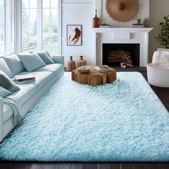Ophanie 8x10 Light Blue Area Rugs for Living Room, Large Shag Bedroom Carpet, Big Indoor Thick Soft Nursery Rug for Boys and Girls Room Dorm Home Decor Aesthetic
