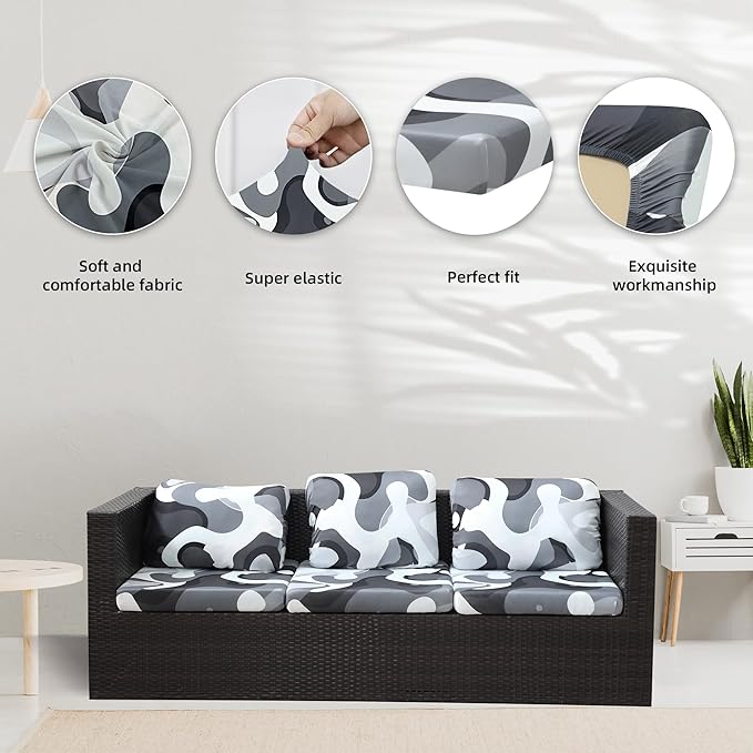 8Pcs Stretch Patio Cushion Covers,Outdoor Couch Covers Replacement,Outdoor Couch & Sofa Slipcovers,for Patio Furniture Cushion Covers,Washable Reusable urniture Protector(Black Camouflage,8PCS)