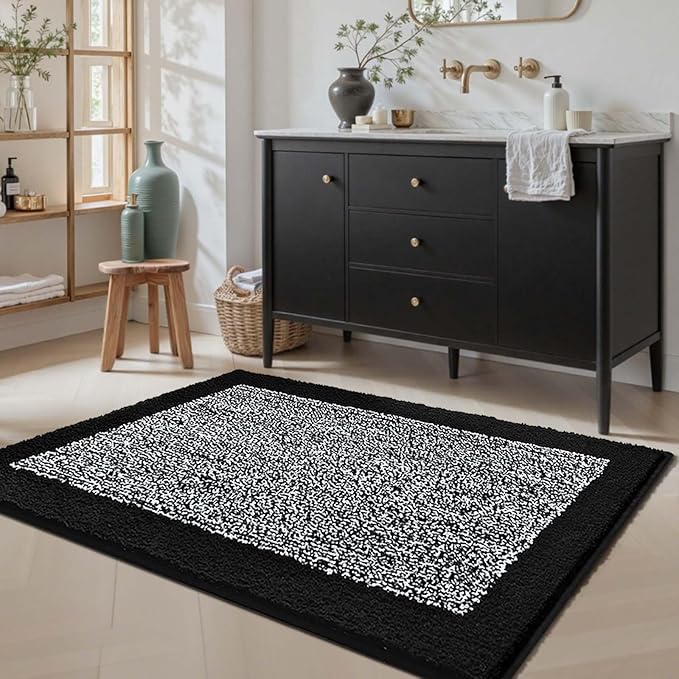 48x32 Large Bathroom Rugs Washable Non Slip, Black Bath Mat for Bathroom Floor Tub, Soft Absorbent Quick Dry Mats for Shower, Bathtub,Home Decor