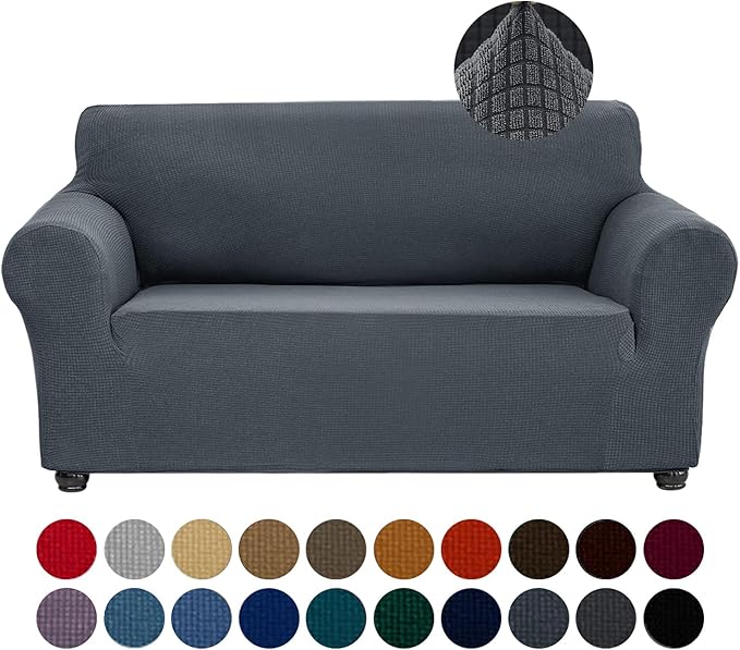 Joccun Stretch Loveseat Couch Cover Slipcover, 1-Piece Sofa Cover for 2 Cushion Couch Spandex Jacquard Washable Furniture Protector Cover for Living Room,Kids,Pets（Loveseat,Charcoal）