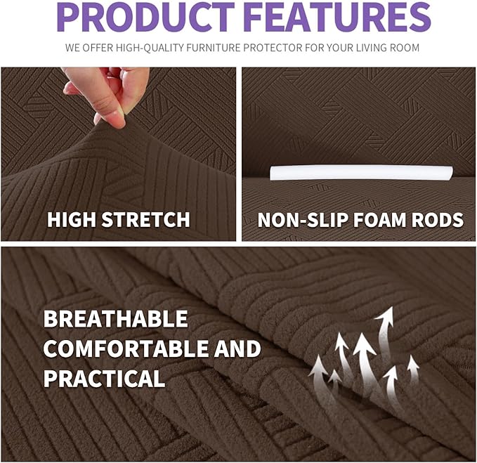 ZNSAYOTX Super Stretch Loveseat Covers (57"-70"), New Striped Love Seat Slipcover, Dogs Pet Friendly Anti-Slip Couch Protector Spandex Durable 2 Seater Fabric Sofa Cover (Coffee, Loveseat)