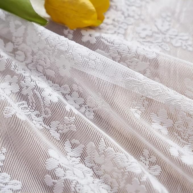 YJ YANJUN Vintage Lace Curtains 24 inch Length Victorian Floral Patterns Boho Cafe Half Curtains for Small Windows Basement Kitchen Bathroom 2 Panels 26" x 24" White