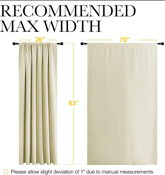 NICETOWN Blackout Curtains for Bedroom, Home Decorations Thermal Insulated Solid Rod Pocket Blackout Drapes for Cafe (Beige, One Pair, 70 x 63-inch)