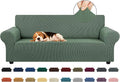 KEKUOU Stretch Sofa Cover Slipcover ，Couch Covers for 3 cushion couch sofa pet friendly (78"-94") Furniture Protector Sofa with Elastic Bottom for Kids,Dog, Jacquard Small Checked(Large,Greyish Green)