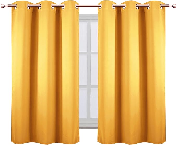 LEMOMO Yellow Blackout Curtains 34 x 54 Inch Length/Set of 2 Curtain Panels/Thermal Insulated Room Darkening Blackout Curtains for Bedroom