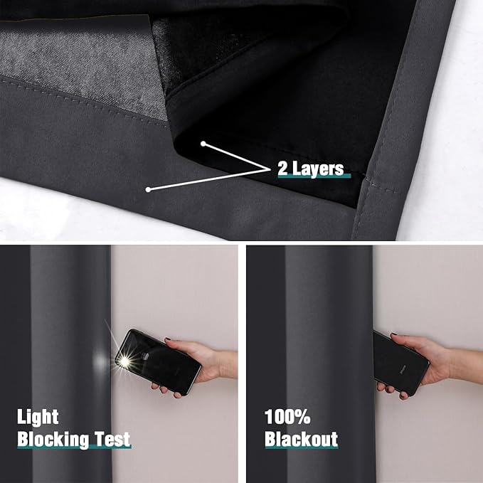 ChrisDowa 100% Blackout Curtains 84 inch Long for Bedroom with Black Liner, 2 Thick Layers Total Blackout Thermal Insulated Grommet Window Curtains 2 Panels Set (Dark Grey, 38 x 84 Inch)