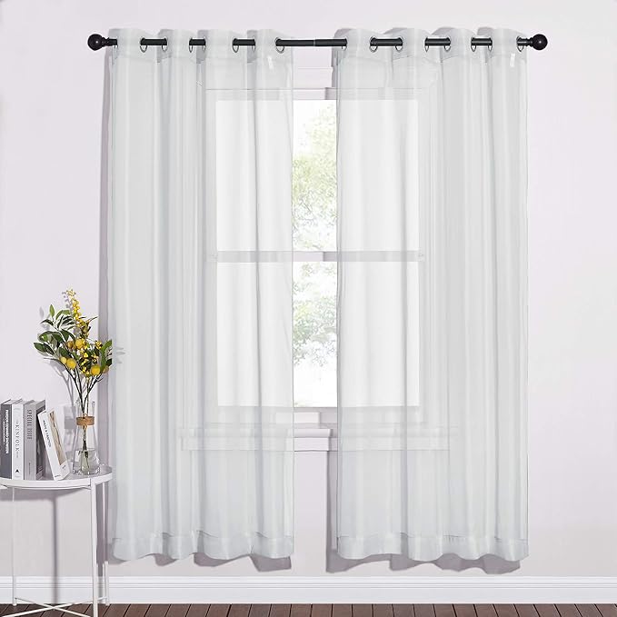 NICETOWN Light Gray Sheer Curtains - Simple Design Window Treatment Ring Top Voile Panels for Girls Room (2-Pack, W54 x L72)