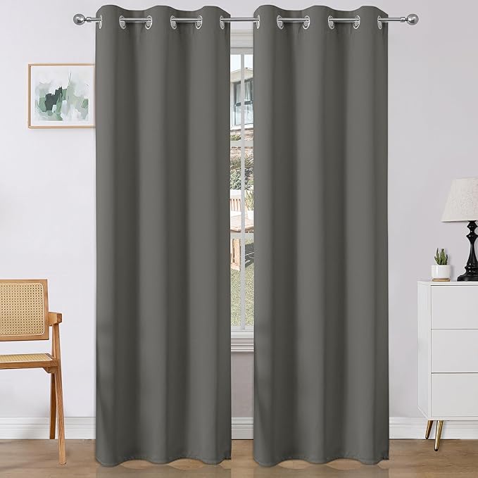 Joydeco Blackout Curtains 90 Inches Long 2 Panels Set, Thermal Insulated Long Curtains& Drapes 2 Burg, Room Darkening Drapes for Bedroom Living Roomw (Light Grey, W37 x L90 Inch)