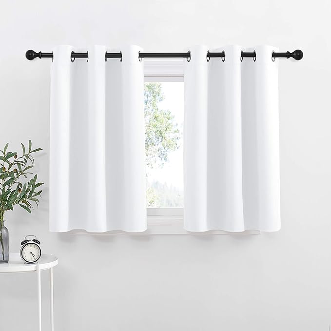 NICETOWN Small Window Curtain Panels - Pure White Elegant Home Decor Grommet Design Short Solid Curtain Kitchen Panels for Home Decor (White, 42W by 36L 1.2 Inches Header, 2 Pieces)