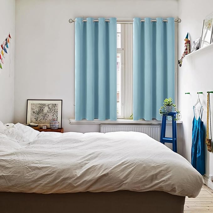 BGment Room Darkening Curtains 54 Inches Long - Grommet Thermal Insulated Drapes Window Treatment Curtains for Bedroom, 2 Panels, 52 x 54 Inch, Greyish Blue