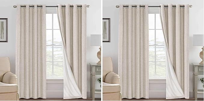 H.VERSAILTEX Blackout Curtains, Linen Curtains 108 inches Long 100% Black Out Curtains for Bedroom Windows, Textured Linen Look Draperies Grommet with White Liner, 2 Panels, Natural (Pack of 2)