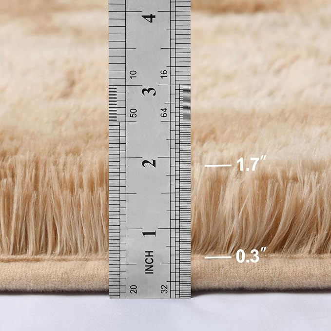 Deerhoo Large Shag Area Rugs 8 x 10, Tie-Dyed Plush Fuzzy Rugs for Living Room, Ultra Soft Fluffy Furry Rug for Bedroom, Indoor Carpet Nursery Rugs for Kids Room Home Decor, Beige